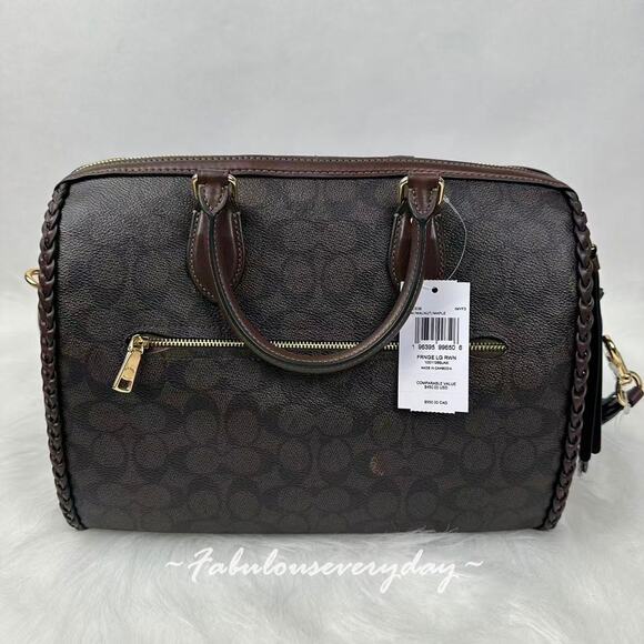 Coach Rowan Large Satchel Bag In Signature With Fringe Walnut/Maple CCE36 NWT - Picture 3 of 10